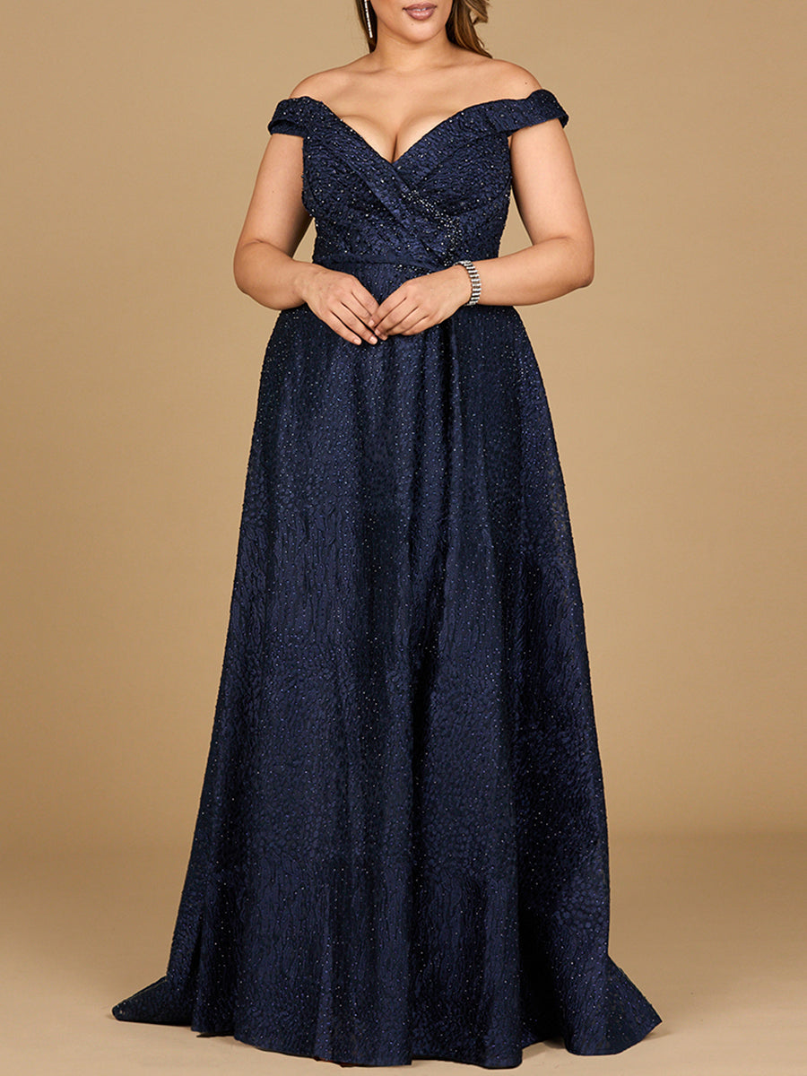 Tonal Beaded Off Shoulder Ballgown by Lara New York
