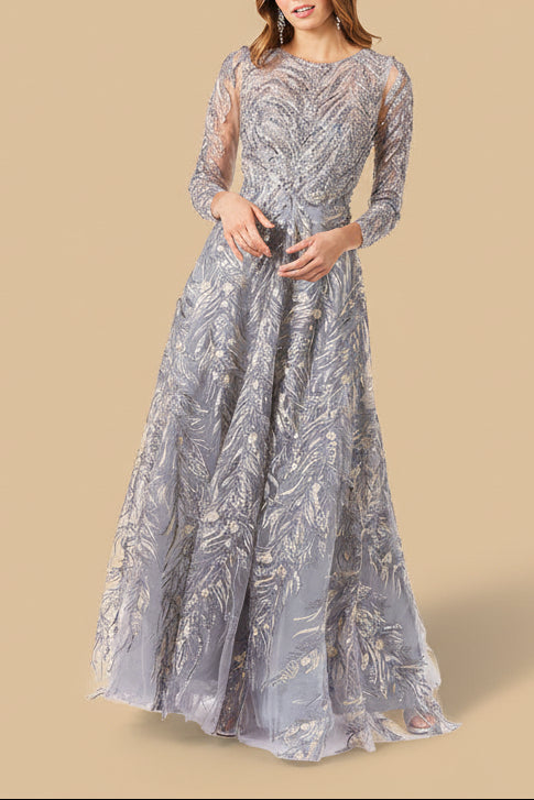 High Neck, Long Sleeve Ball Gown by Lara New York