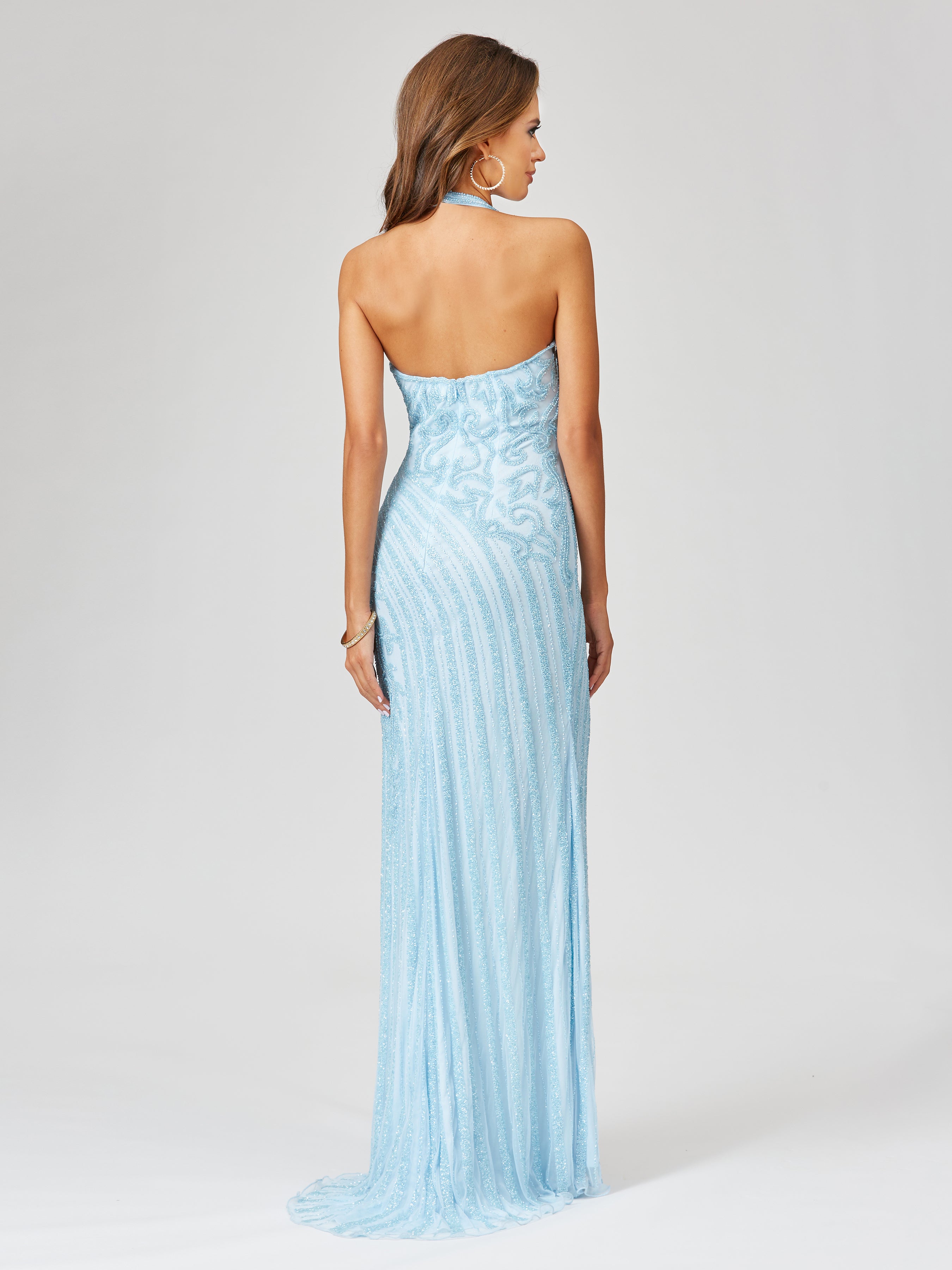 Giselle Beaded Halter Gown with Slit by Lara New York