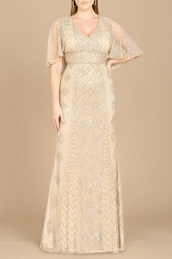 Lara 29397 - Cape Sleeve V-Neck Beaded Gown - OUTLET by Lara New York