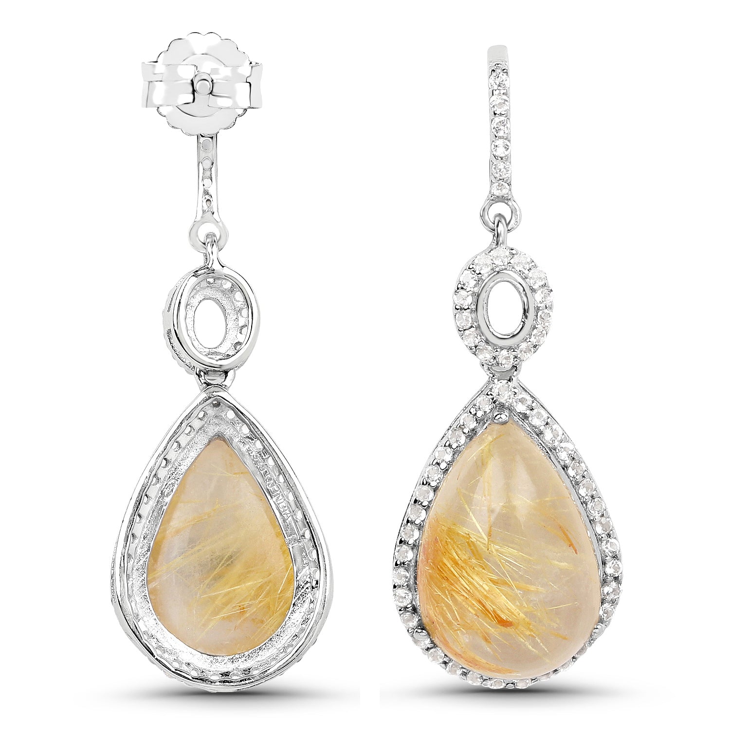 10.04 Carat Genuine Golden Rutile And White Topaz .925 Sterling Silver Earrings by Bids.com