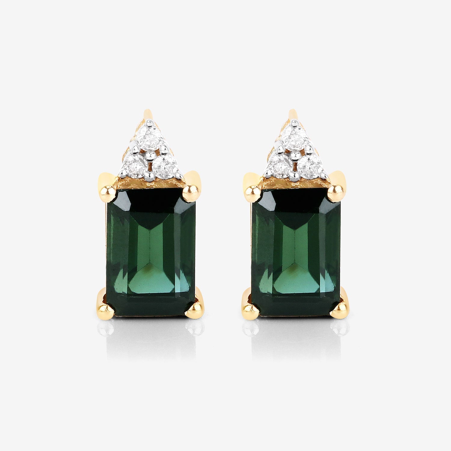 1.25 Carat Genuine Green Tourmaline and White Diamond 14K Yellow Gold Earrings DestGlow
