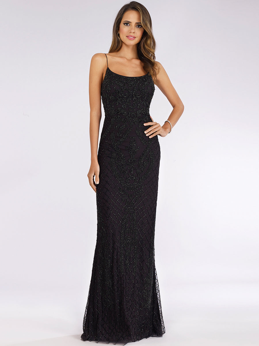 Lara 29577 - Scoop Neck, Lace Up Open Back Dress by Lara New York