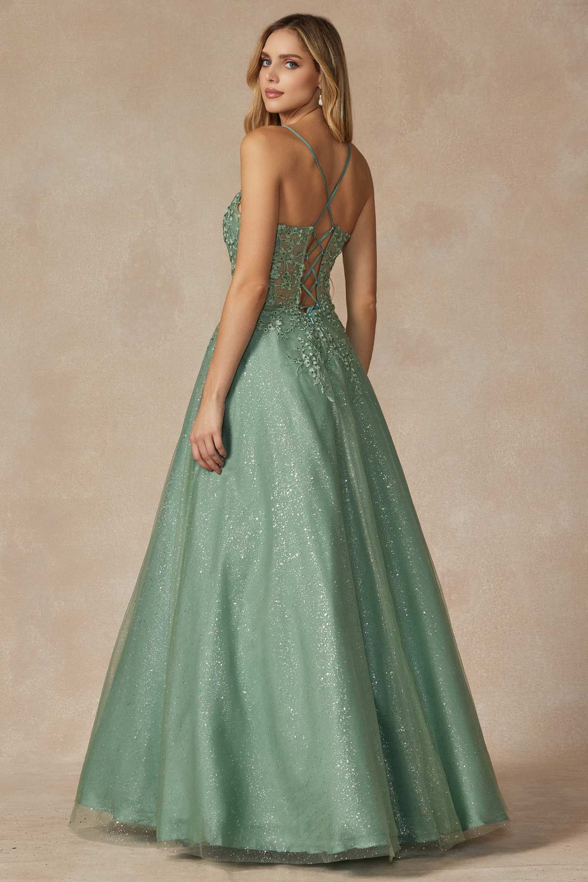 Juliet 295 Floor Length Leaf Lace Gown Corset Bodice Prom Gown by DiscountDressShop