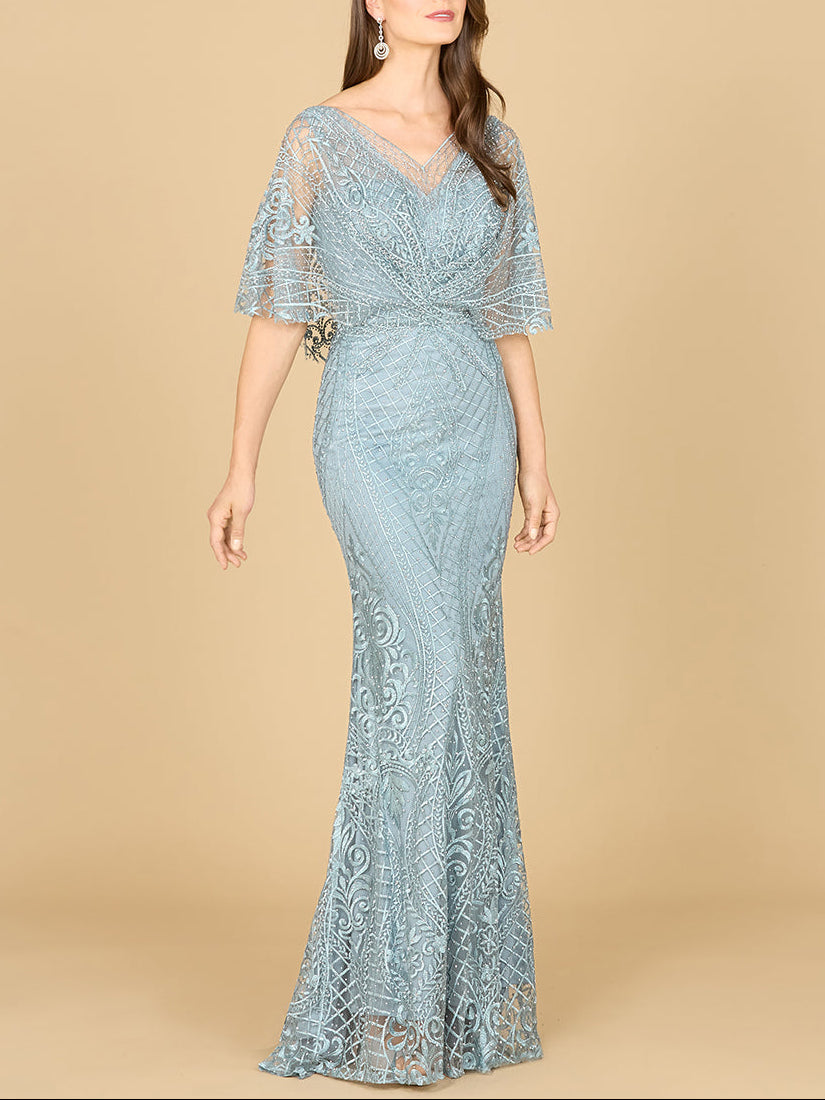 Lara 29673 - Cape Sleeve Mermaid Gown by Lara New York