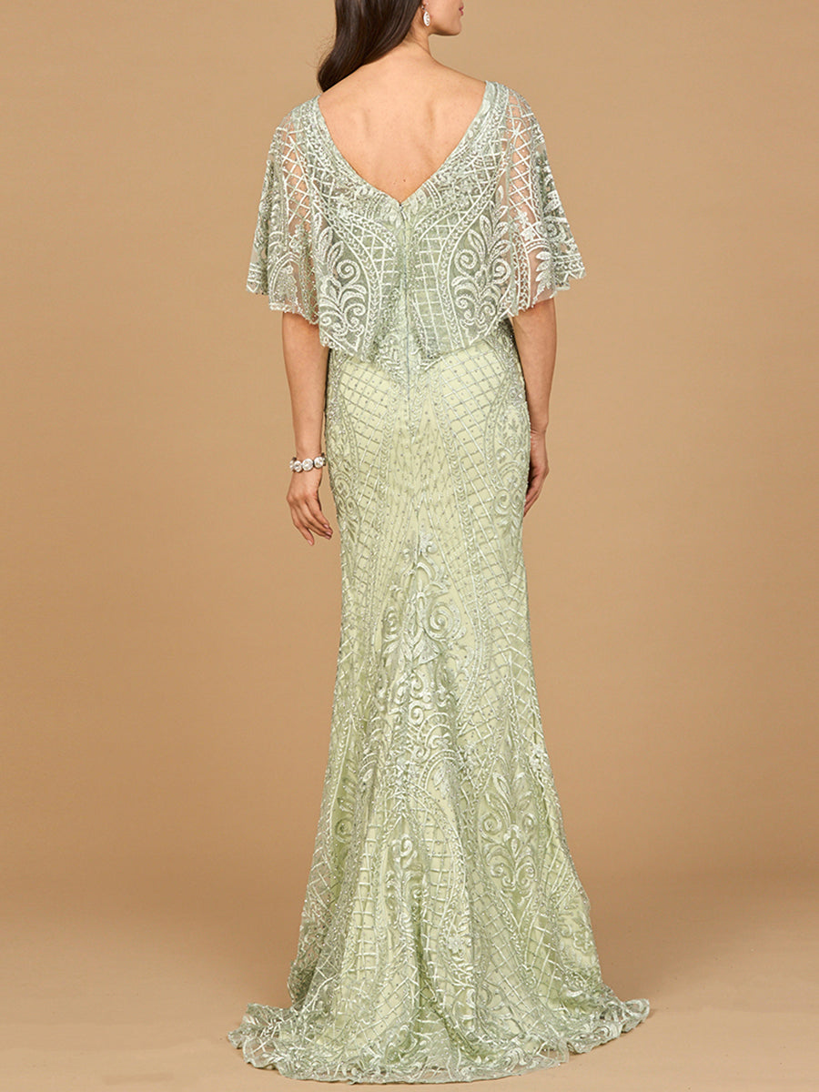 Lara 29673 - Cape Sleeve Mermaid Gown by Lara New York