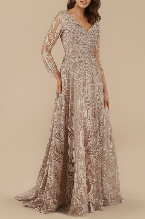 Lara 29753 - Long Sleeves Beaded Ballgown by Lara New York