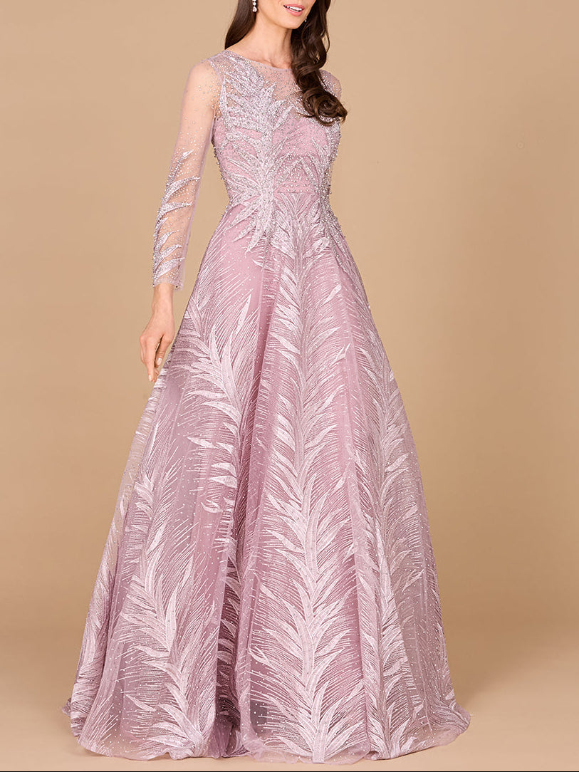 Lara 29761 - High Neck Sheer Long Sleeve Embellished Gown by Lara New York