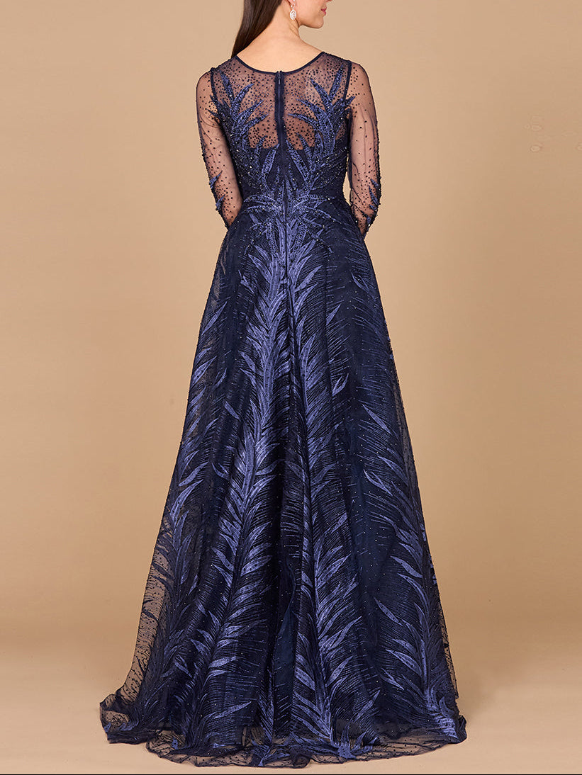Lara 29761 - High Neck Sheer Long Sleeve Embellished Gown by Lara New York