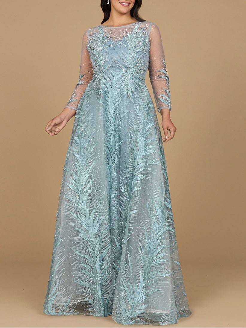 Lara 29761 - High Neck Sheer Long Sleeve Embellished Gown by Lara New York