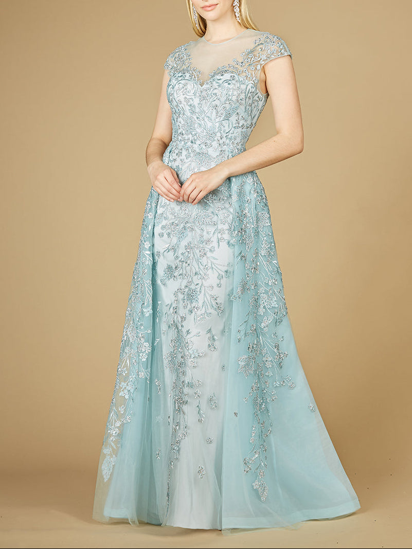 Lara 29798 - Floral Appliques high neck ball gown by Lara New York