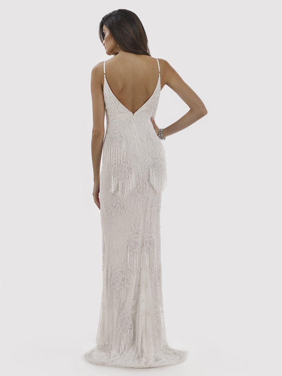 Lara Danika Floral Beaded Sheath Beaded Dress with Beaded Fringe by Lara New York