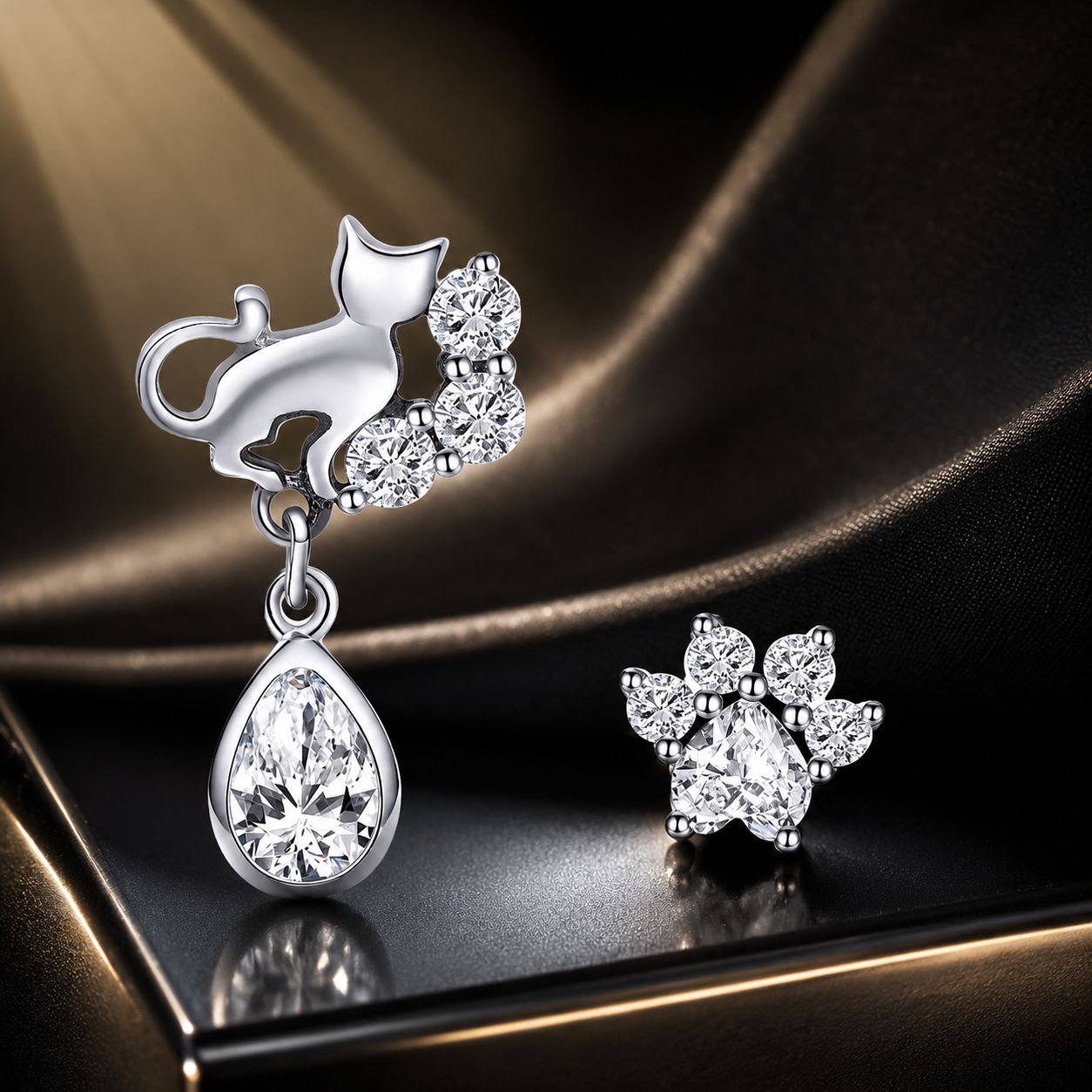 S925 Sterling Silver Earrings with Oxidized Finish and Pavé Setting CZ DestGlow