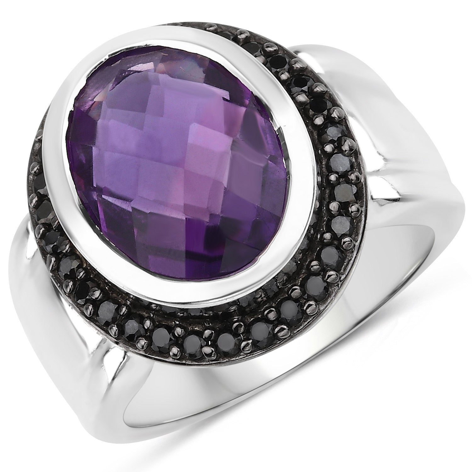 5.35 Carat Genuine Amethyst and Black Spinel .925 Sterling Silver Ring by Bids.com