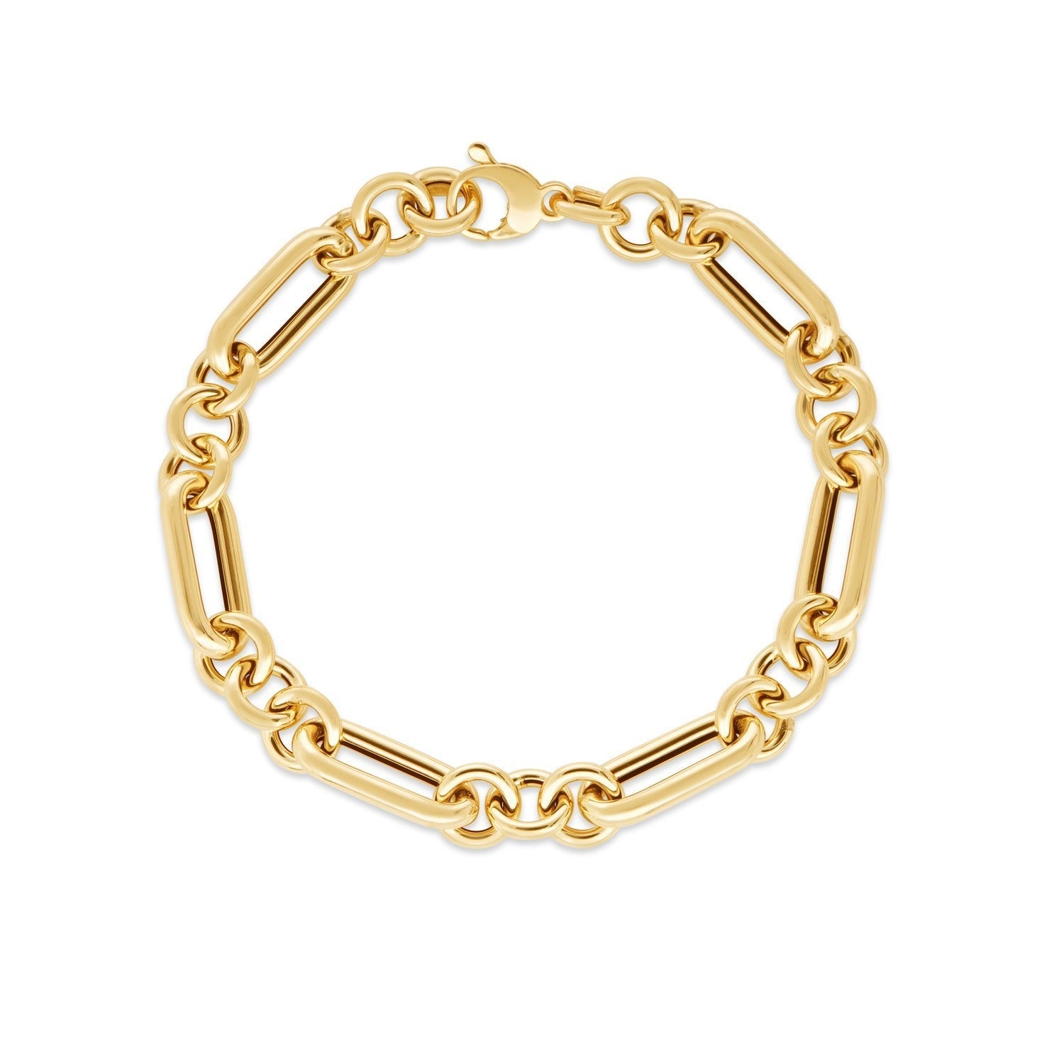 14k Yellow Gold Italian Alternating Paperclip Round Links Bracelet (8.00 mm) DestGlow