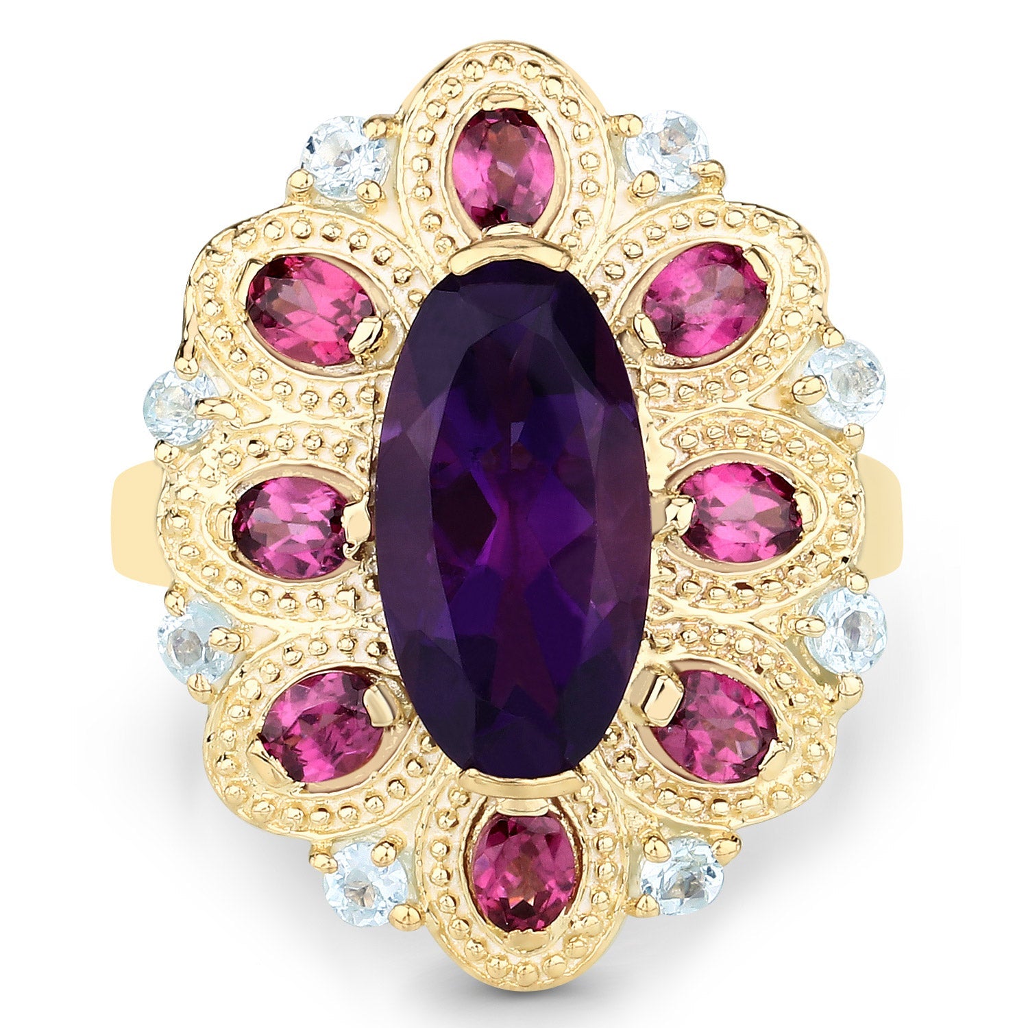 6.80 Carat Genuine Amethyst, Rhodolite and Blue Topaz .925 Sterling Silver Ring by Bids.com