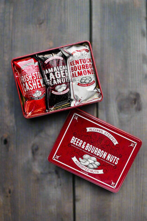 Beer & Bourbon Liquor Nuts Gift Tin for Men - 3 Spirit-Inspired Flavors