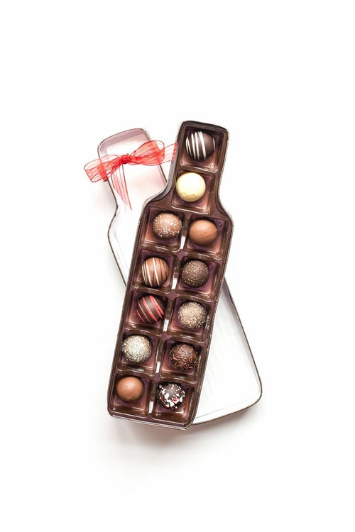Gourmet Chocolate Truffle Gift Box - 12 Handcrafted Truffles in Wine Bottle Box
