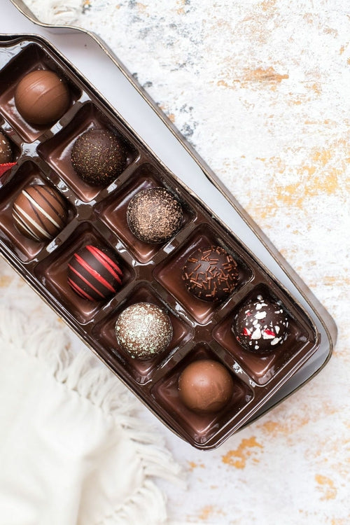 Gourmet Chocolate Truffle Gift Box - 12 Handcrafted Truffles in Wine Bottle Box