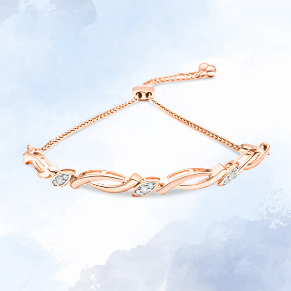 14K Rose Gold Plated .925 Sterling Silver 1/10 Cttw Diamond Alternating Swirl link Bolo Bracelet (I-J Color, I2-I3 Clarity) - 6" to 9" Adjustable by Bids.com