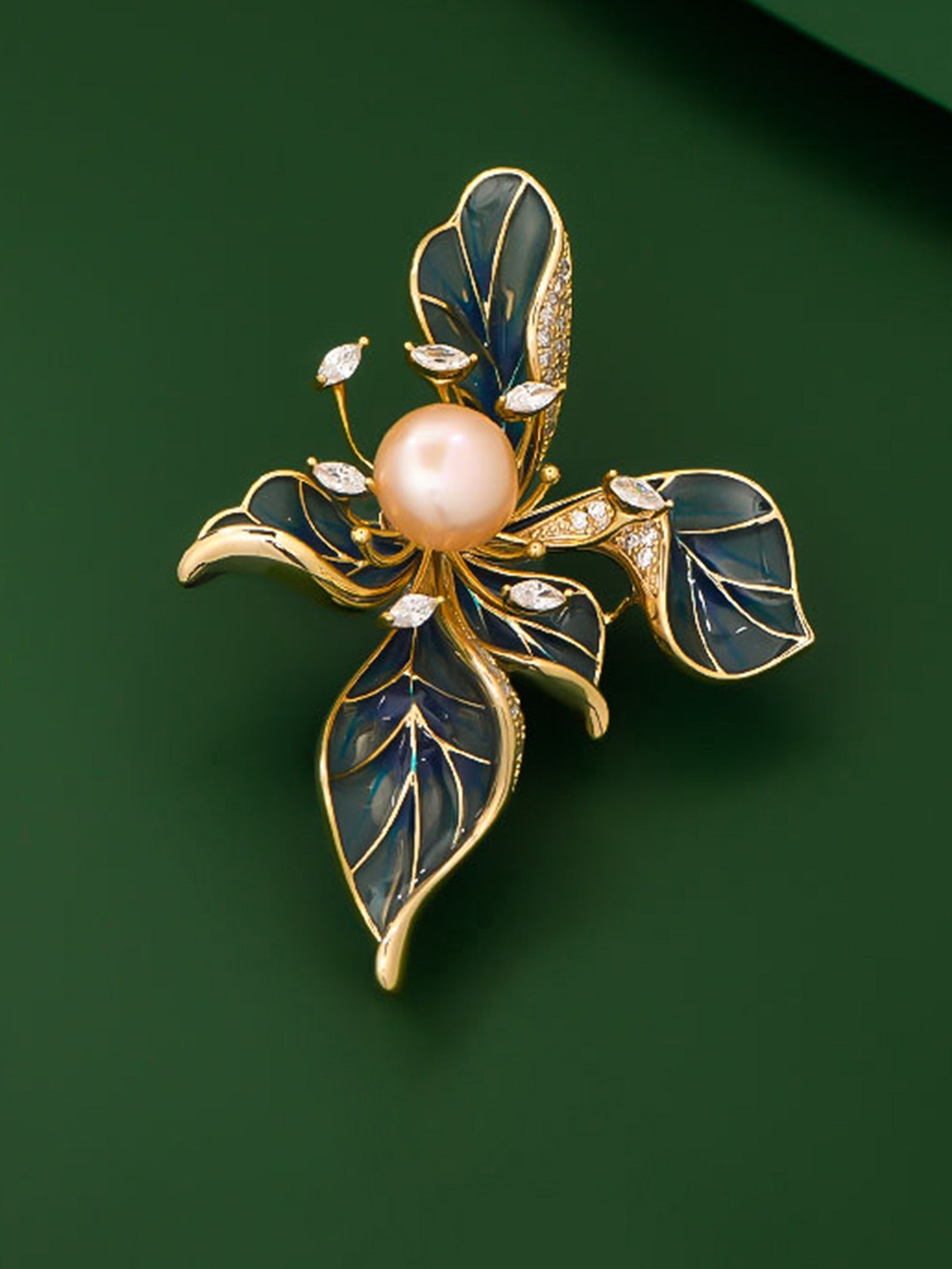 Freshwater Pearl, Zircon & Alloy French Iris Brooch by LINTICO