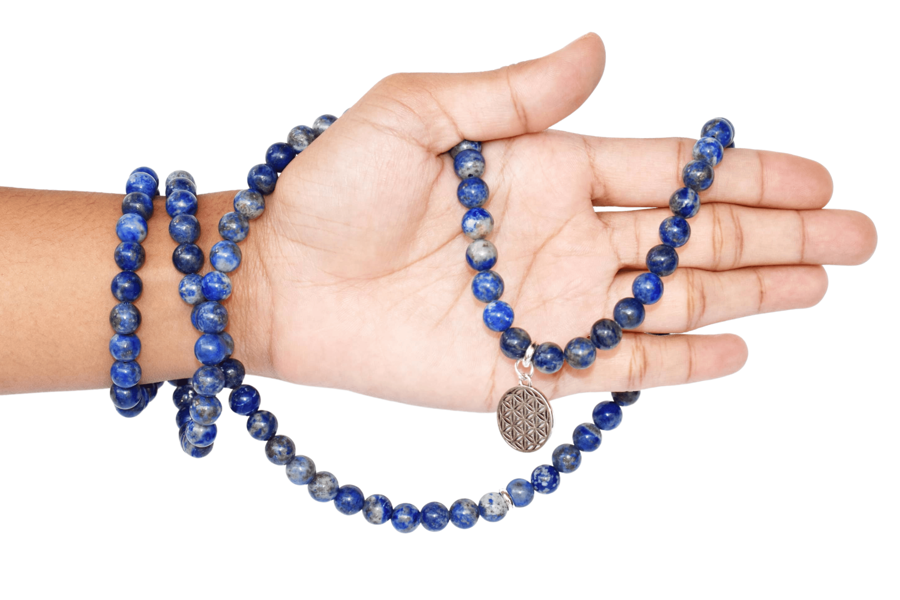 Lapis Lazuli Beads Mala Bracelet, 108 Prayer Beads Necklace (Truth and Confidence)Â DestGlow