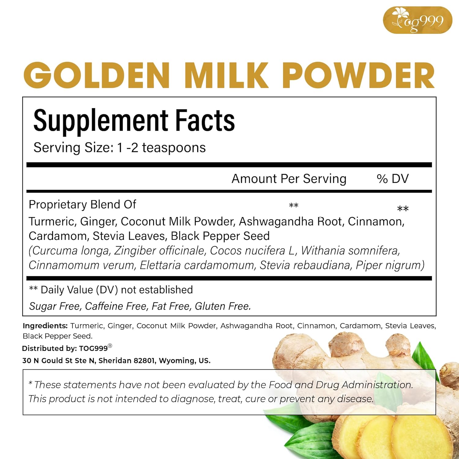Premium Golden Milk Powder - Turmeric, Cinnamon, Ginger & Black Pepper – Natural Spice Blend for Lattes, Smoothies & Baking