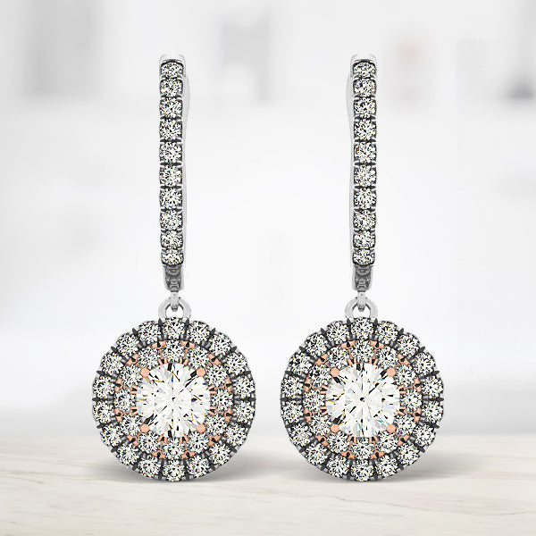 14k White And Rose Gold Drop Diamond Earrings with a Halo Design (3/4 cttw) by Bids.com