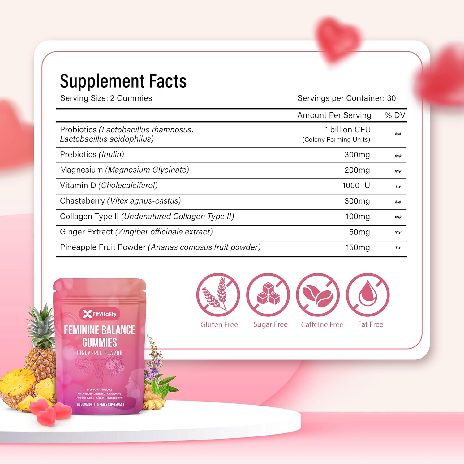 Premium Feminine Balance Gummies – Vaginal Probiotics & Support Digestive Health – Probiotics, Collagen Type II, Chasteberry, Vitamin D & Magnesium by FreshDrinkUS - Natural and Premium Herbal Tea