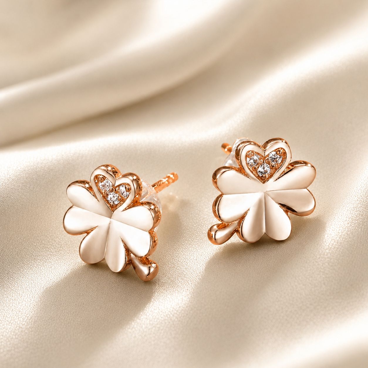 925 Sterling Silver Earrings with Pavé Setting CZ in Rose Gold 0.9x0.7cm for Women DestGlow