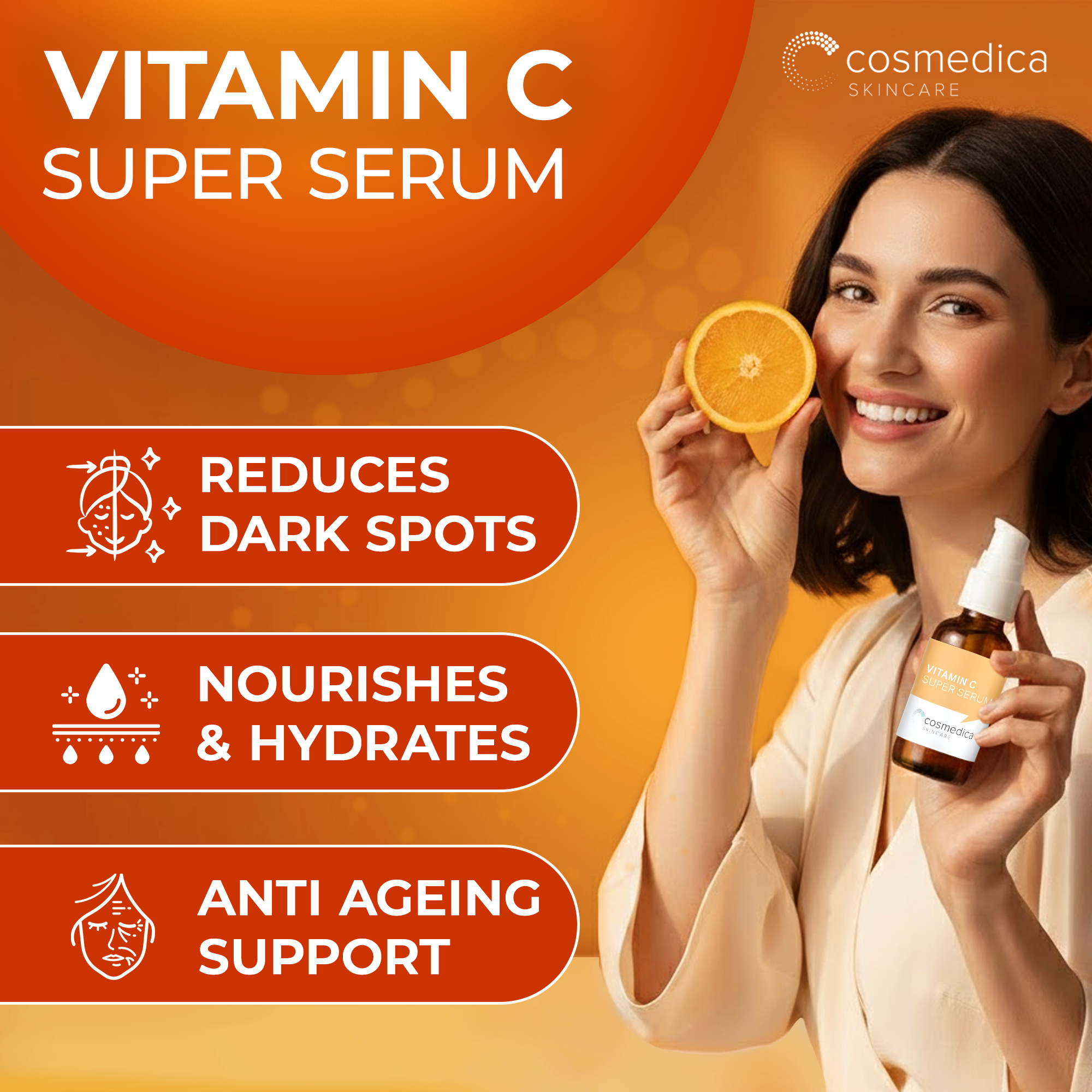 Cosmedica Skincare Vitamin C Serum for Face with Hyaluronic Acid – Anti Aging Serum for Dark Spots, Fine Lines, Wrinkles – Hydrating Collagen Booster for Women & Men DestGlow