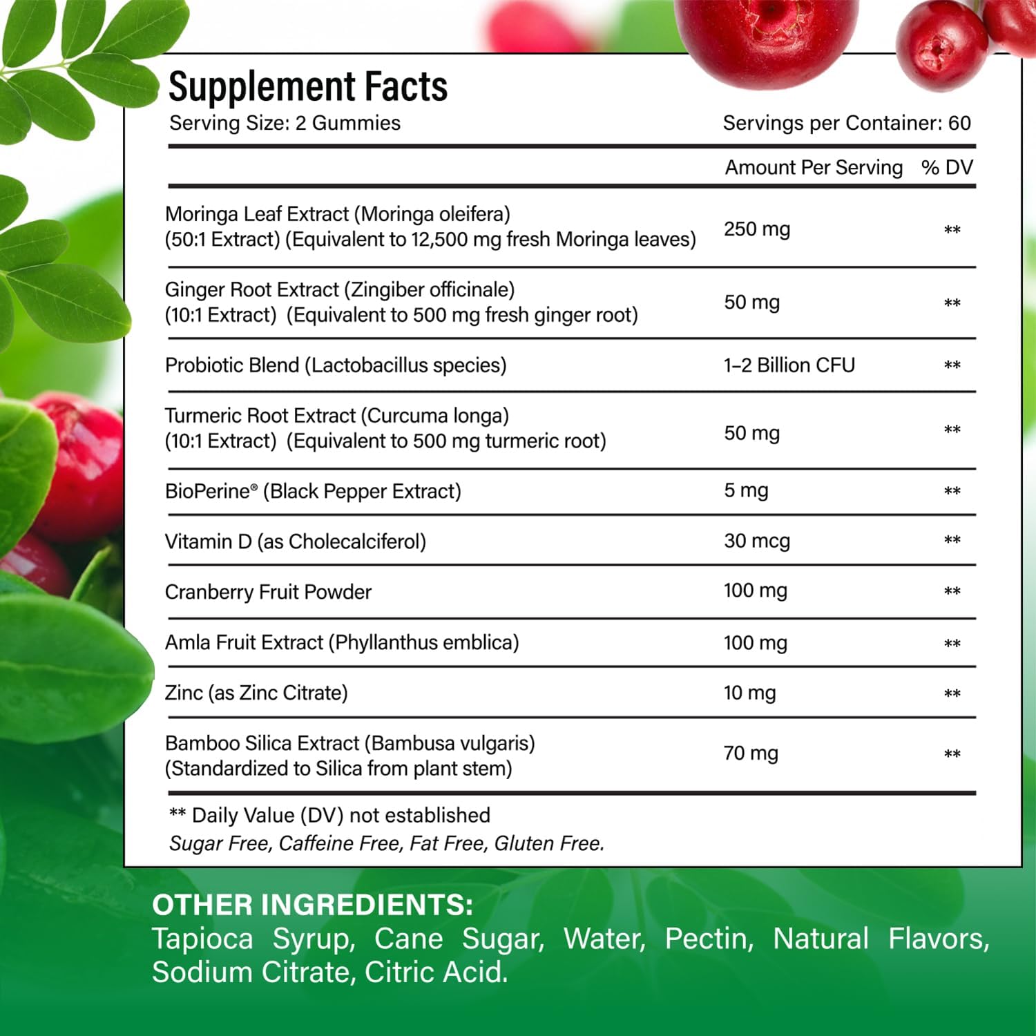 Moringa Gummies with Ginger, Turmeric & Probiotics | Vegan, Sugar-Free Chewables| Plant-Based Pectin Formula with Vitamin C by FreshDrinkUS - Natural and Premium Herbal Tea