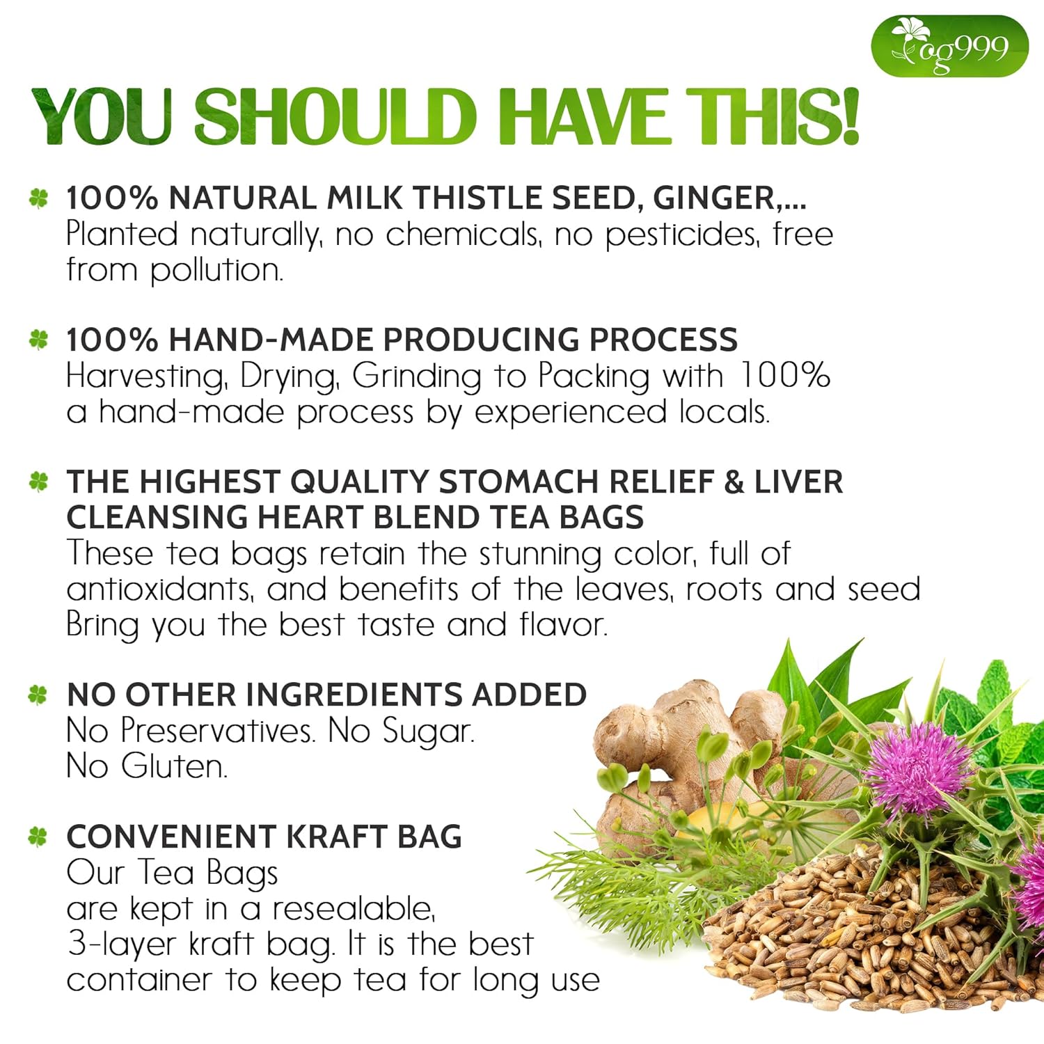 Premium Stomach & Liver Herbal Tea | Milk Thistle Seed, Ginger, Fennel, Peppermint & Licorice by FreshDrinkUS - Natural and Premium Herbal Tea