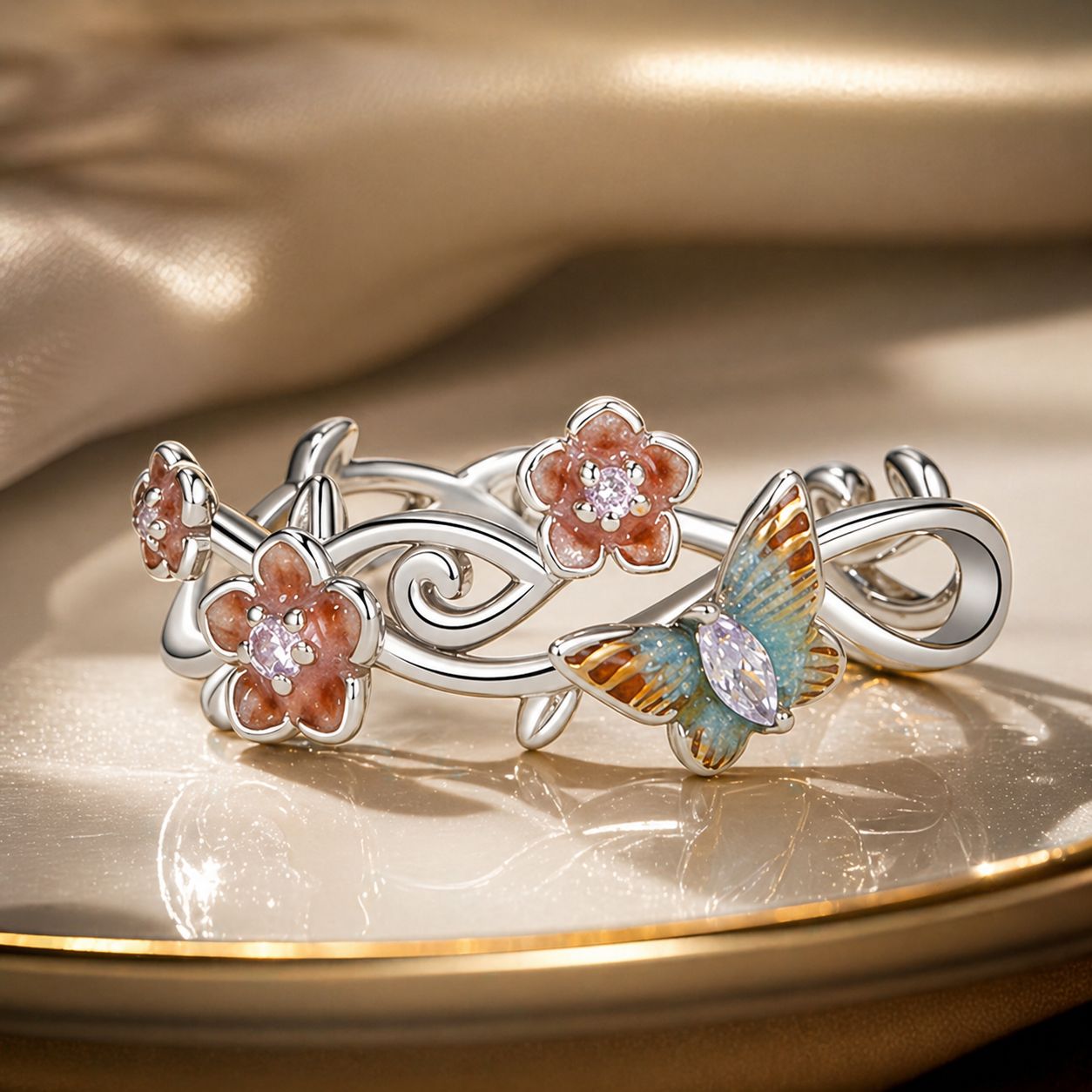925 Sterling Silver Enamel Pavé Setting Ring for Women DestGlow