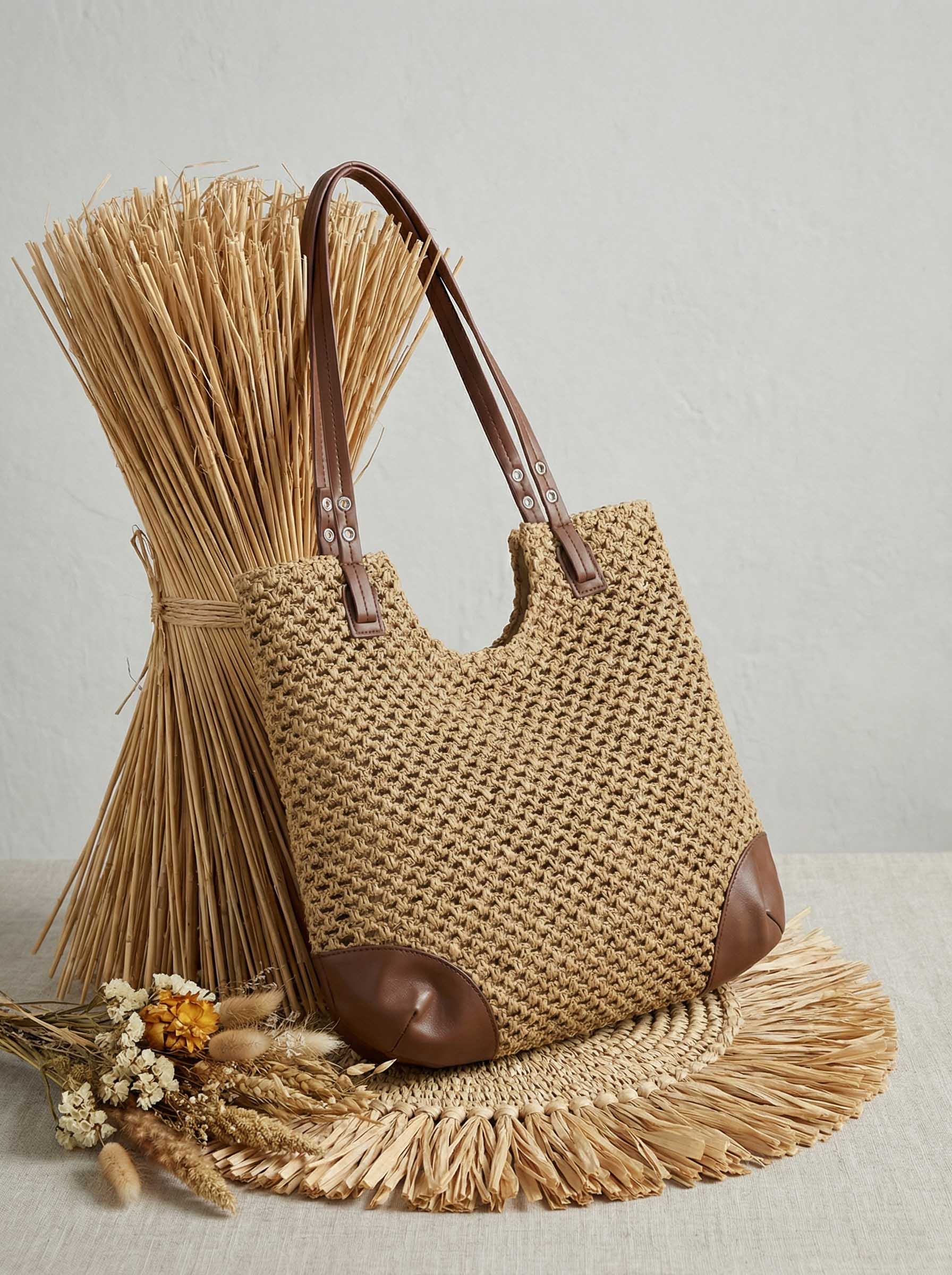 Woven Hollow-Out Shoulder Tote Bag by LINTICO