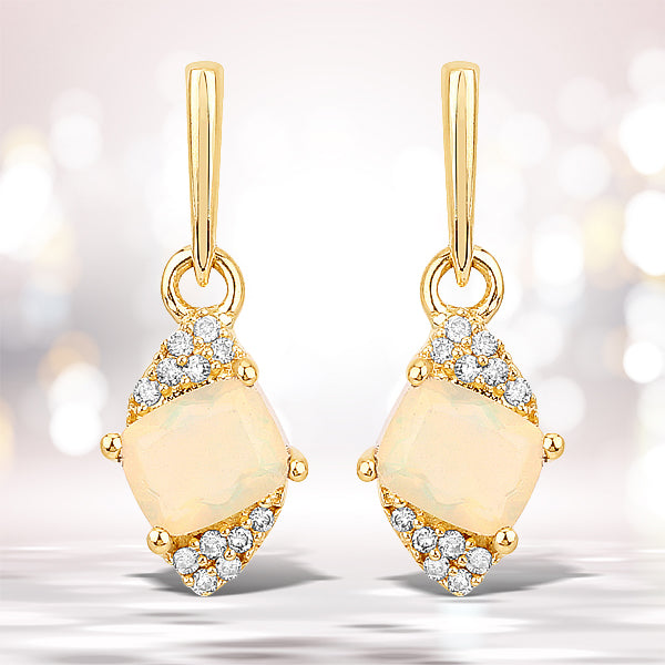 0.57 Carat Genuine Ethiopian Opal and White Diamond 14K Yellow Gold Earrings by Bids.com