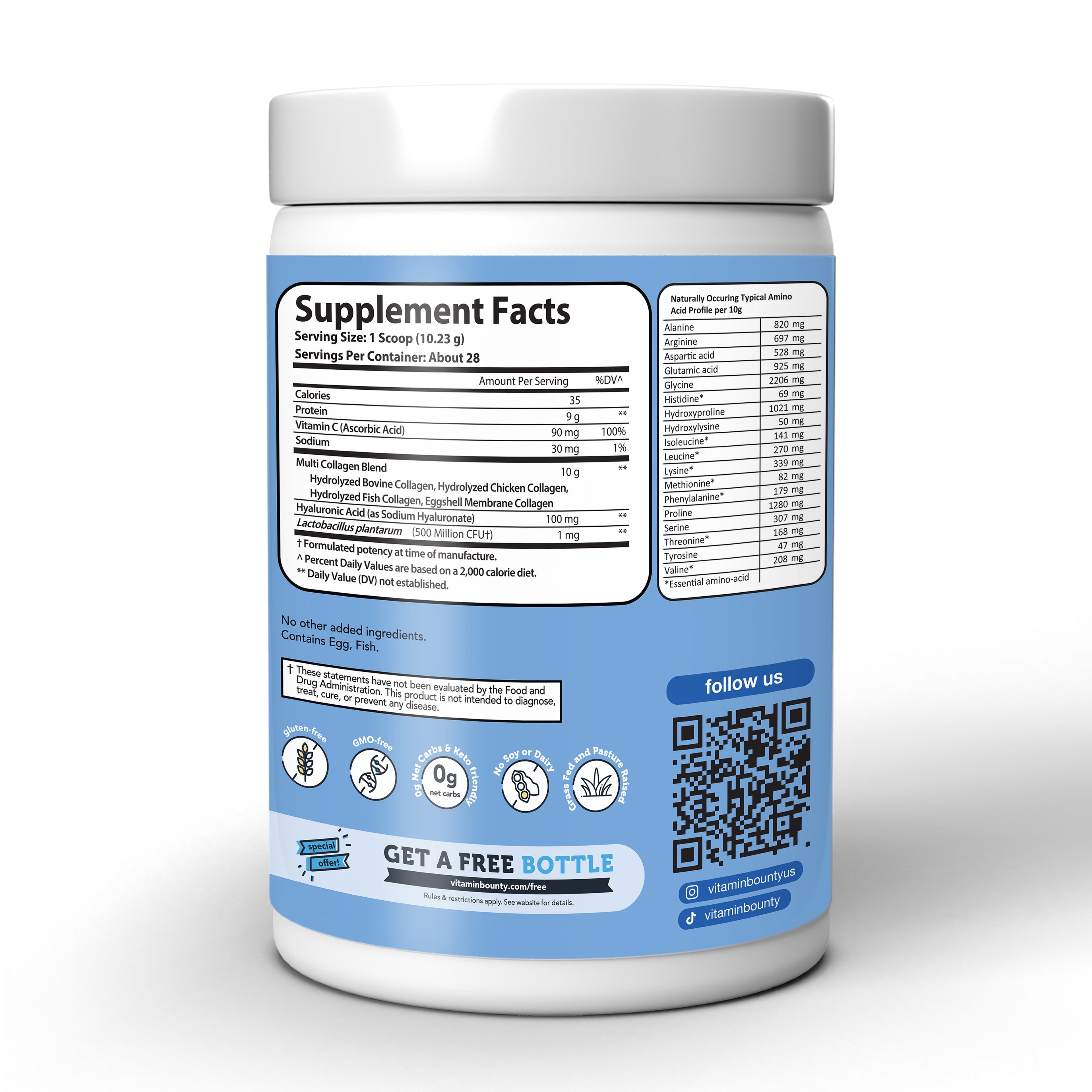 Multi Collagen Complex + - 5 Types of Collagen with Vitamin C & Hyaluronic Acid for Skin, Hair, Nails & Joints - DestGlow