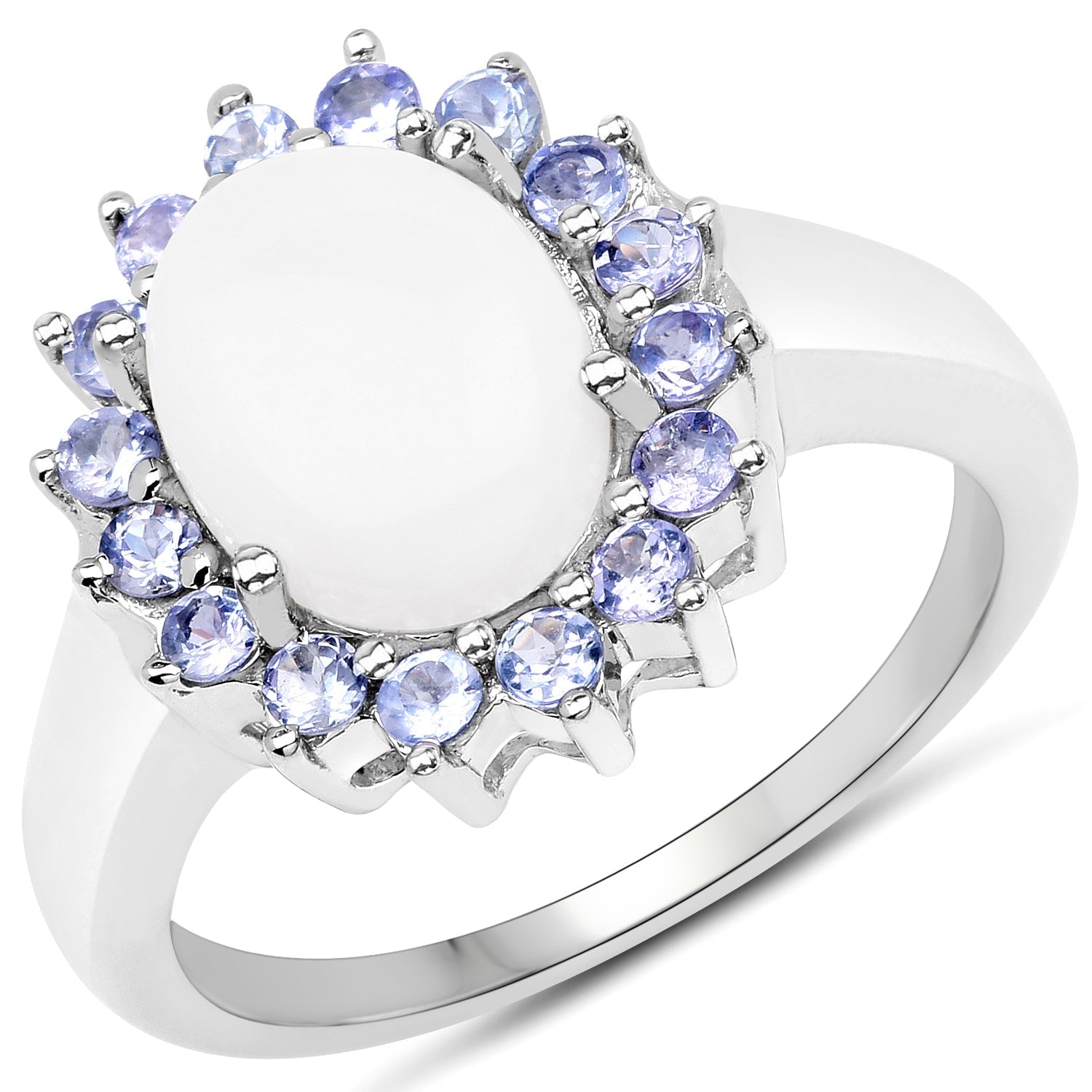 2.26 Carat Genuine Opal and Tanzanite .925 Sterling Silver Ring DestGlow