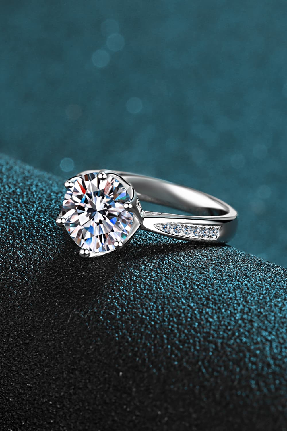3 Carat Brilliant Round Cut Sparkala™ Rhodium Over Pure Sterling Silver Side Stone Ring by Sparkala