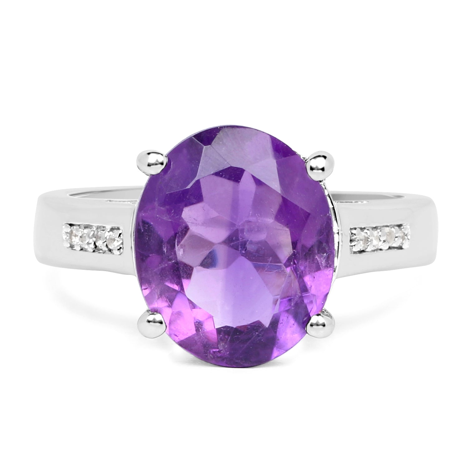 3.84 Carat Genuine Amethyst and White Topaz .925 Sterling Silver Ring by Bids.com