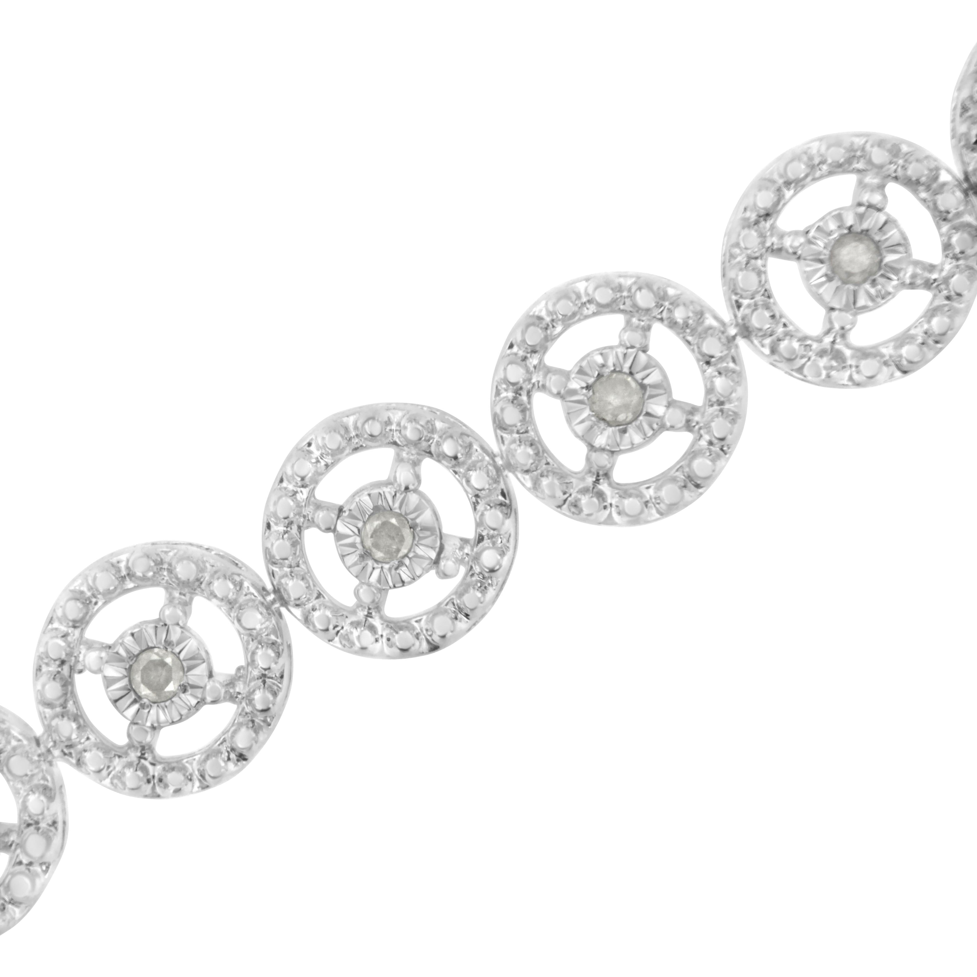 .925 Sterling Silver 1/2 Cttw Diamond Nested Circle Miracle Set Open Wheel 7.25" Fashion Link Bracelet (I-J Color, I3 Clarity) DestGlow