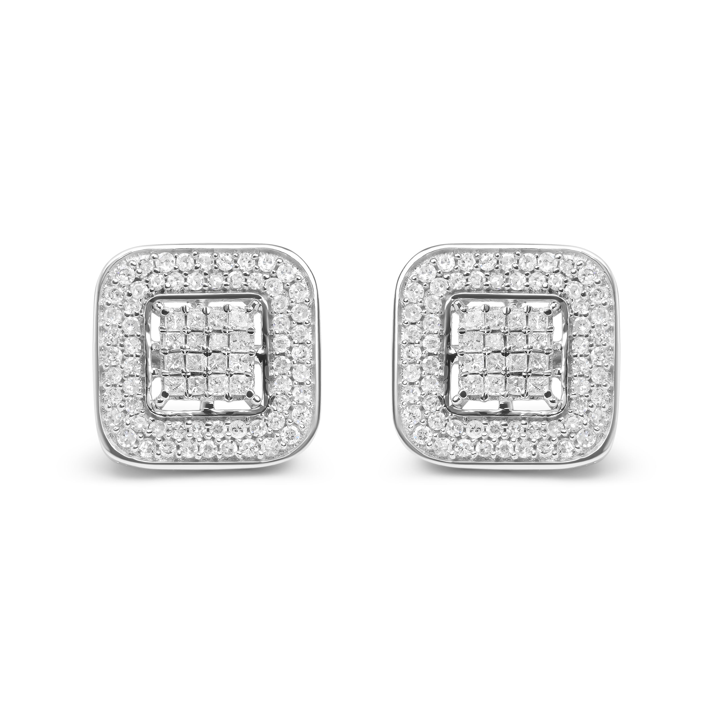 10K White Gold 1.0 Cttw Round and Princess Cut Diamond Composite Open Halo Stud Earrings (H-I Color, SI1-SI2 Clarity) by Bids.com