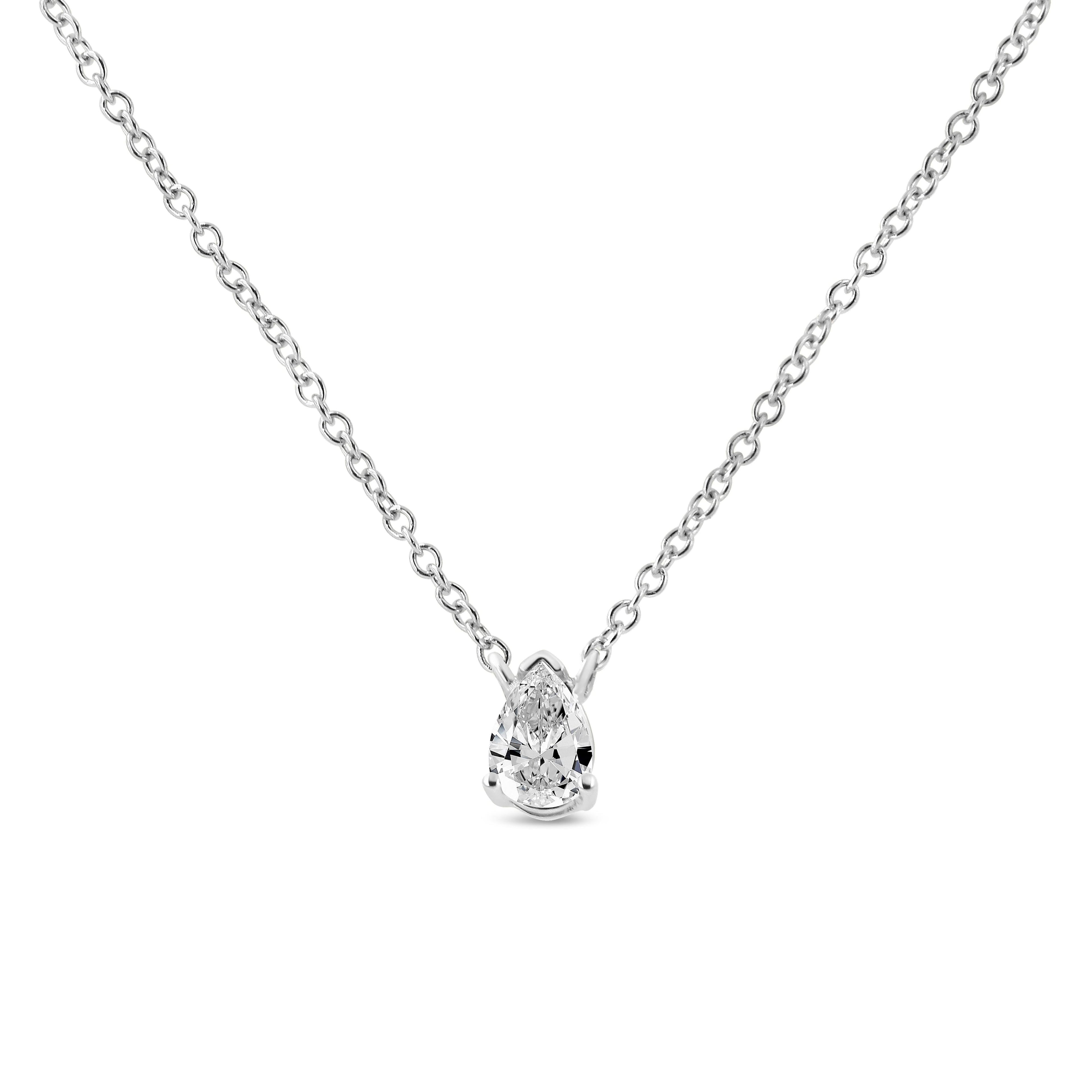 14K White Gold 1/5 Cttw Pear Shape Solitaire Diamond 18" Pendant Necklace (G-H Color, VS2-SI1 Clarity) DestGlow