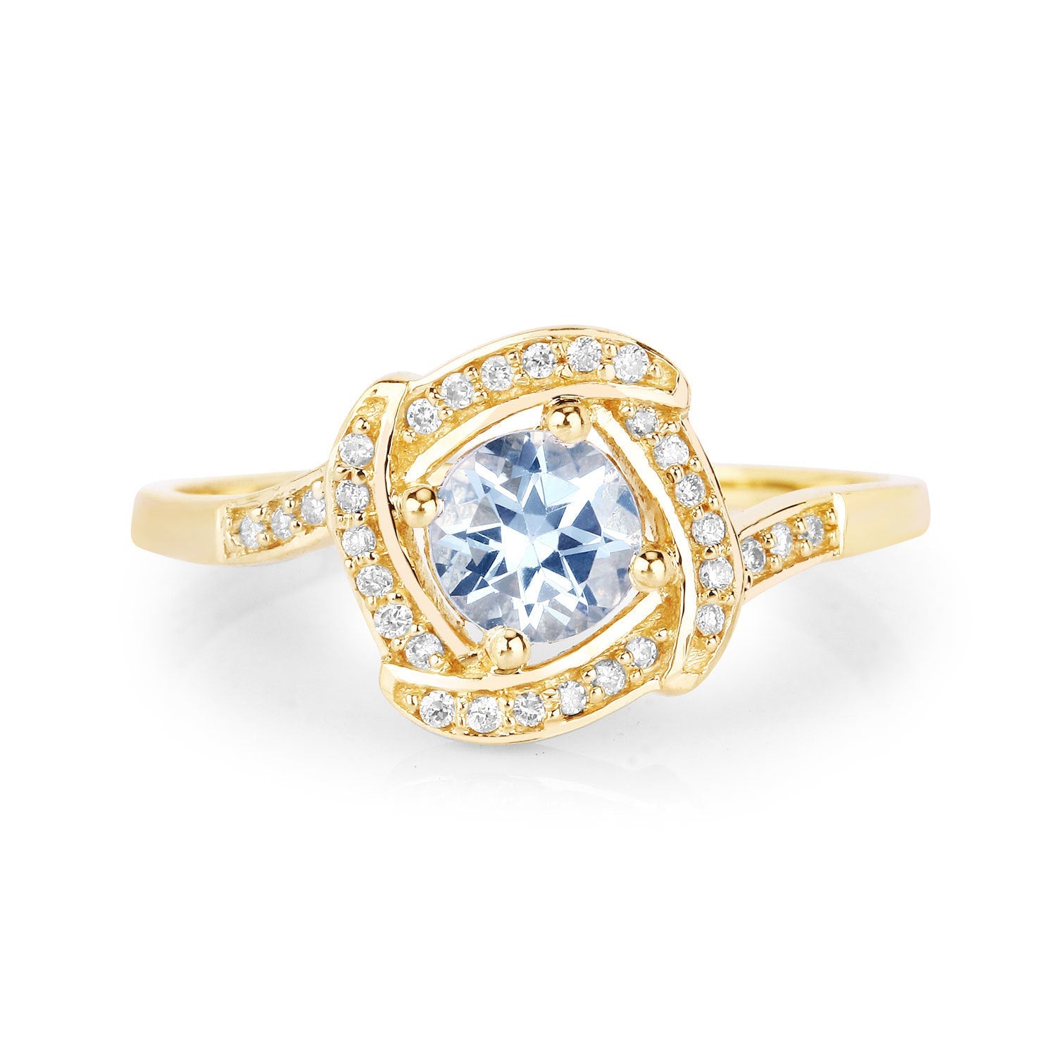 0.46 Carat Genuine Aquamarine and White Diamond 14K Yellow Gold Ring by Bids.com