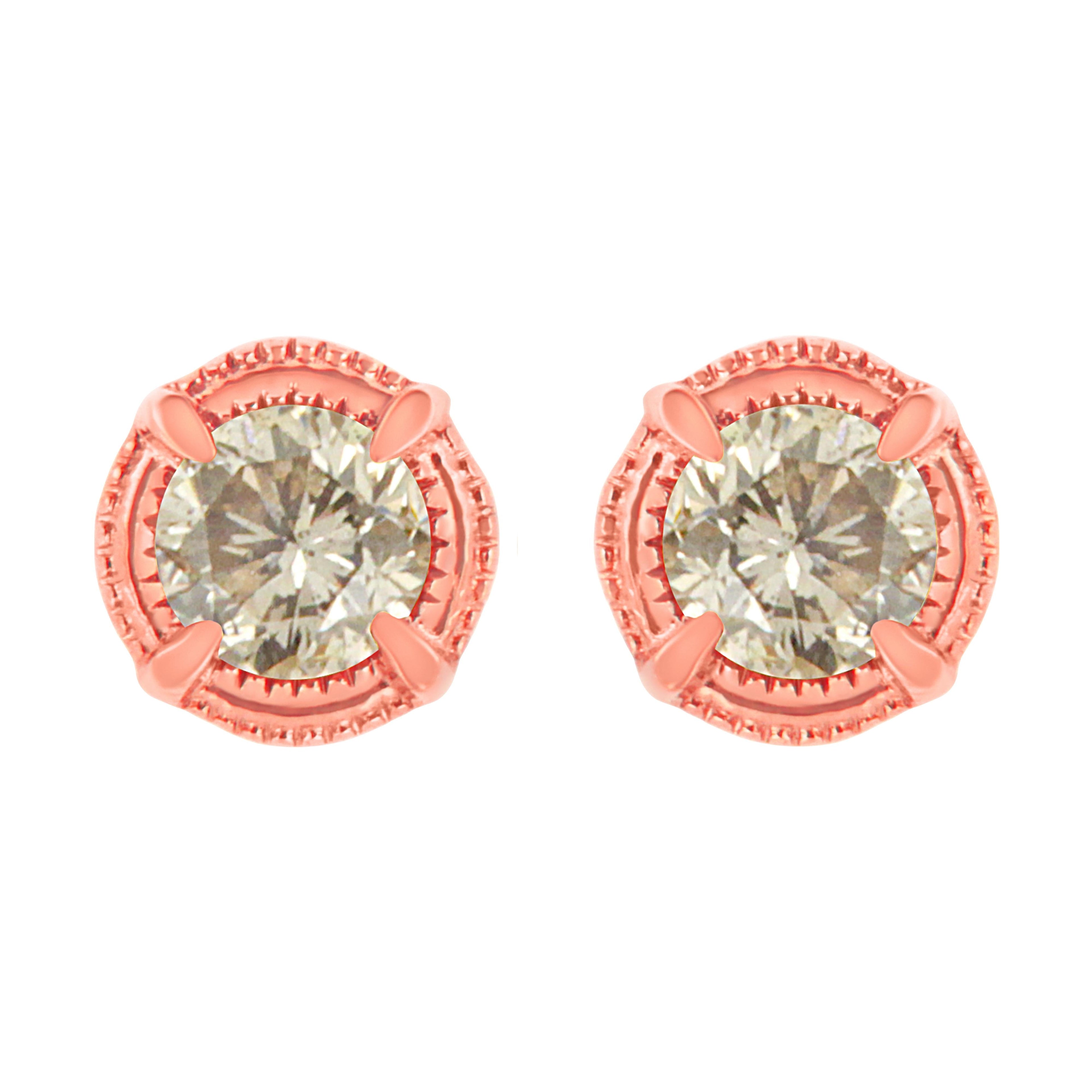 14K Yellow Gold Plated .925 Sterling Silver 1.0 Cttw Round Brilliant Cut Diamond Solitaire Milgrain Stud Earrings (K-L Color, I2-I3 Clarity) by Bids.com