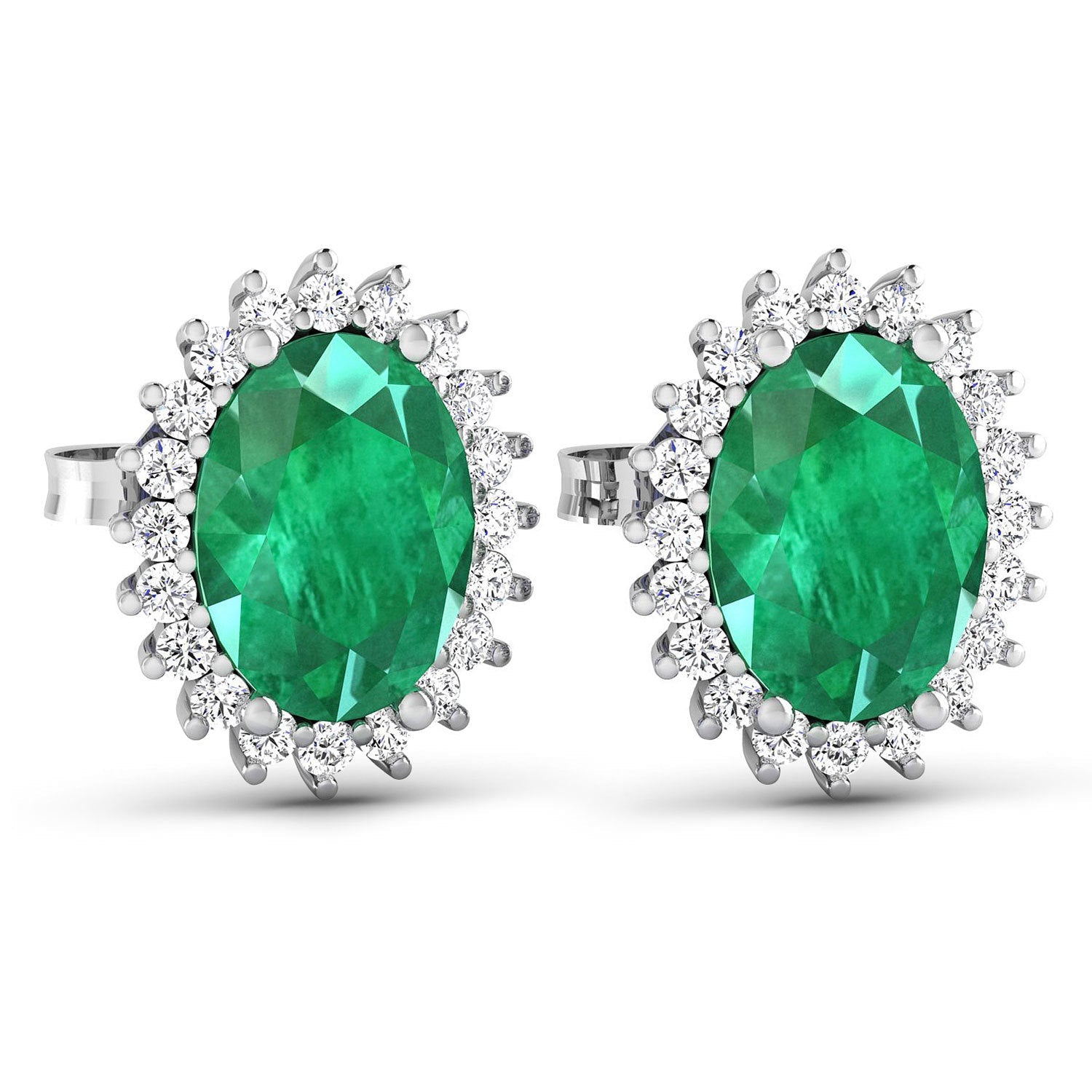 2.66 Carat Genuine Zambian Emerald and White Diamond 14K White Gold Earrings by Bids.com