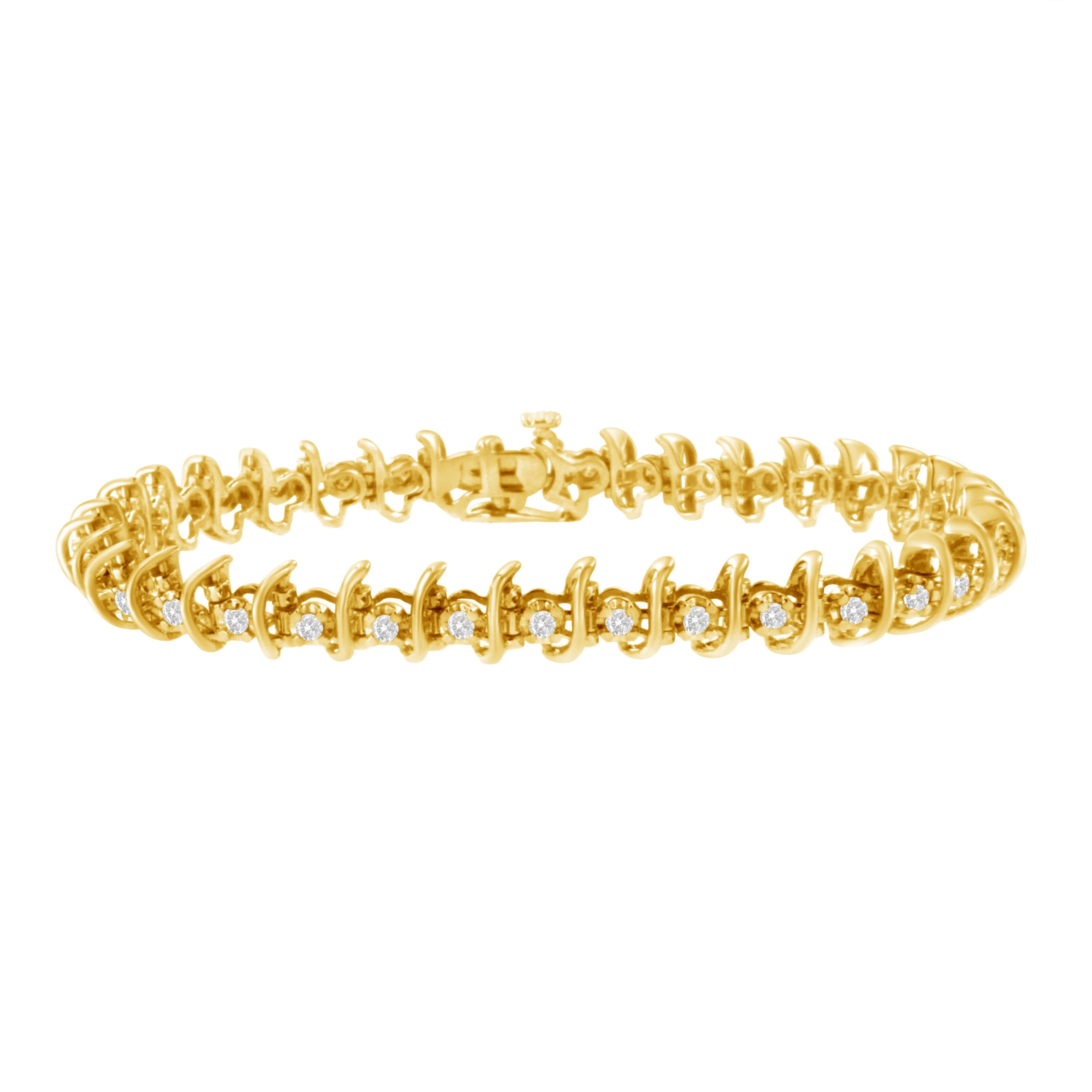 10KT Yellow Gold Plated .925 Sterling Silver 1 cttw Prong-Set Diamond Link Bracelet (J-K, I1-I2) - 7.5" by Bids.com
