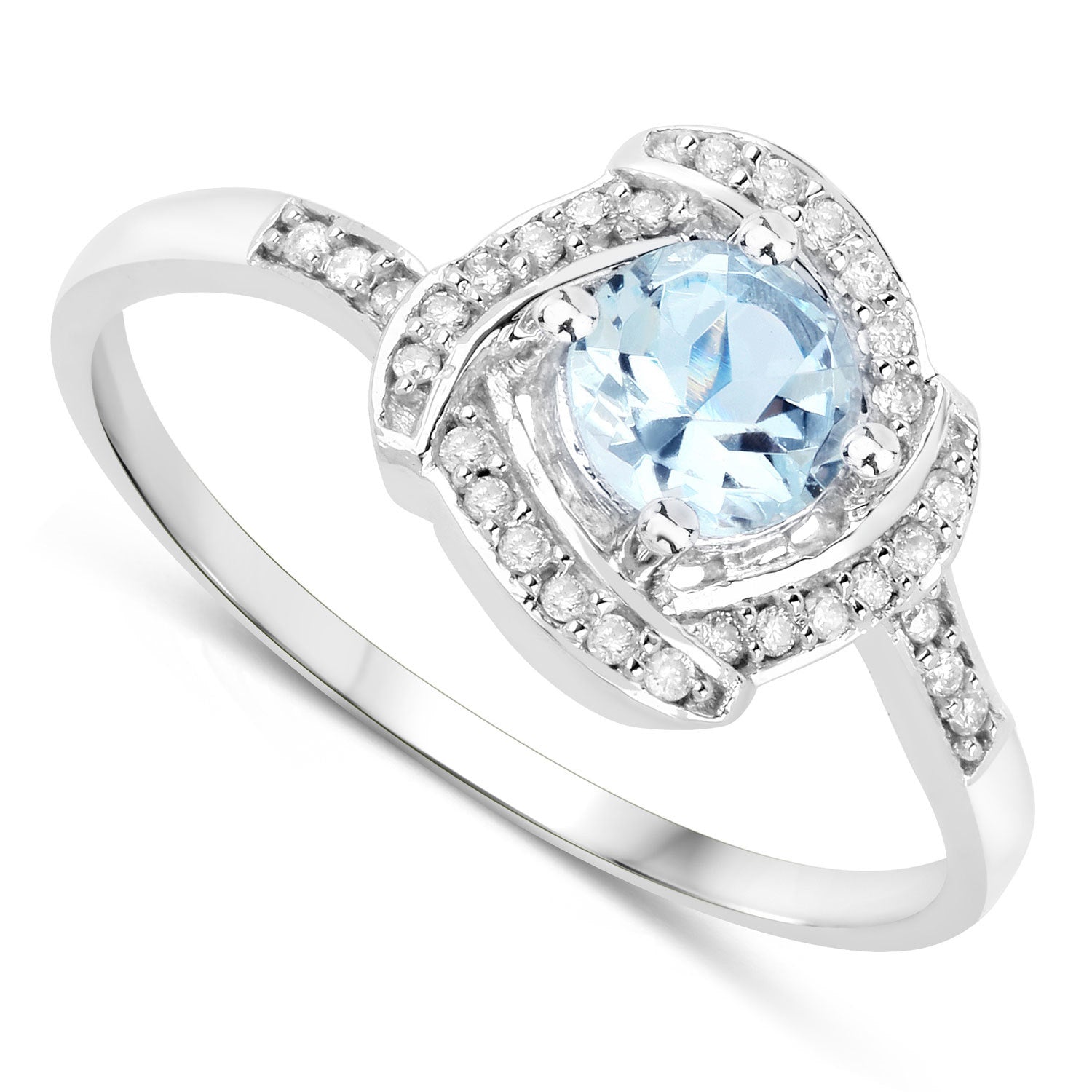 0.46 Carat Genuine Aquamarine and White Diamond 14K White Gold Ring by Bids.com