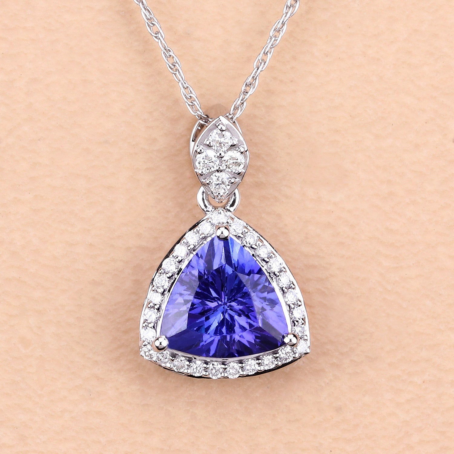 1.71 Carat Genuine Tanzanite and White Diamond 14K White Gold Pendant by Bids.com