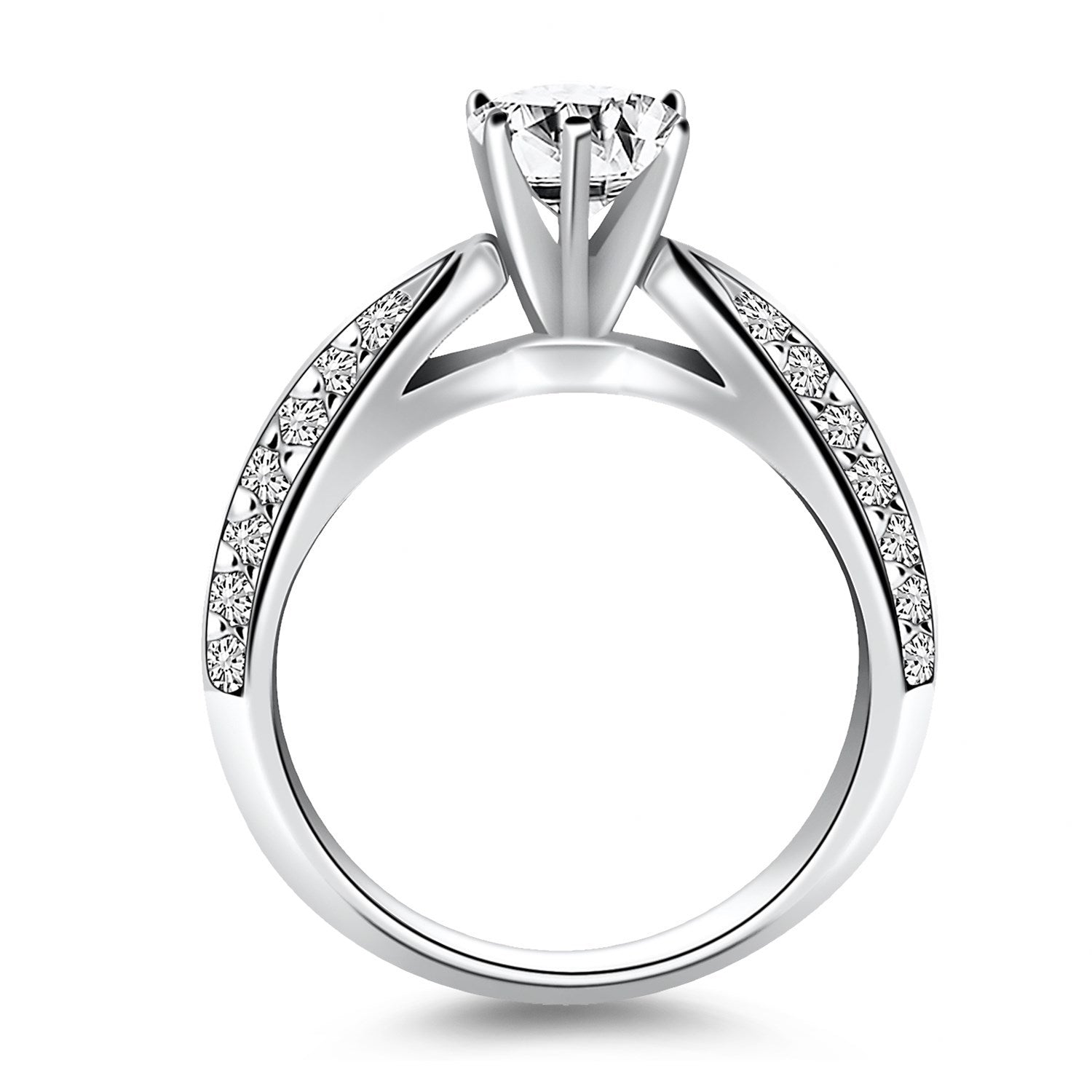 14k White Gold Cathedral Double Row Pave Diamond Engagement Ring by Bids.com